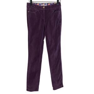 Boden Eggplant Purple Slim Leg Velvet Pant Mid-Rise Sz 2 Regular